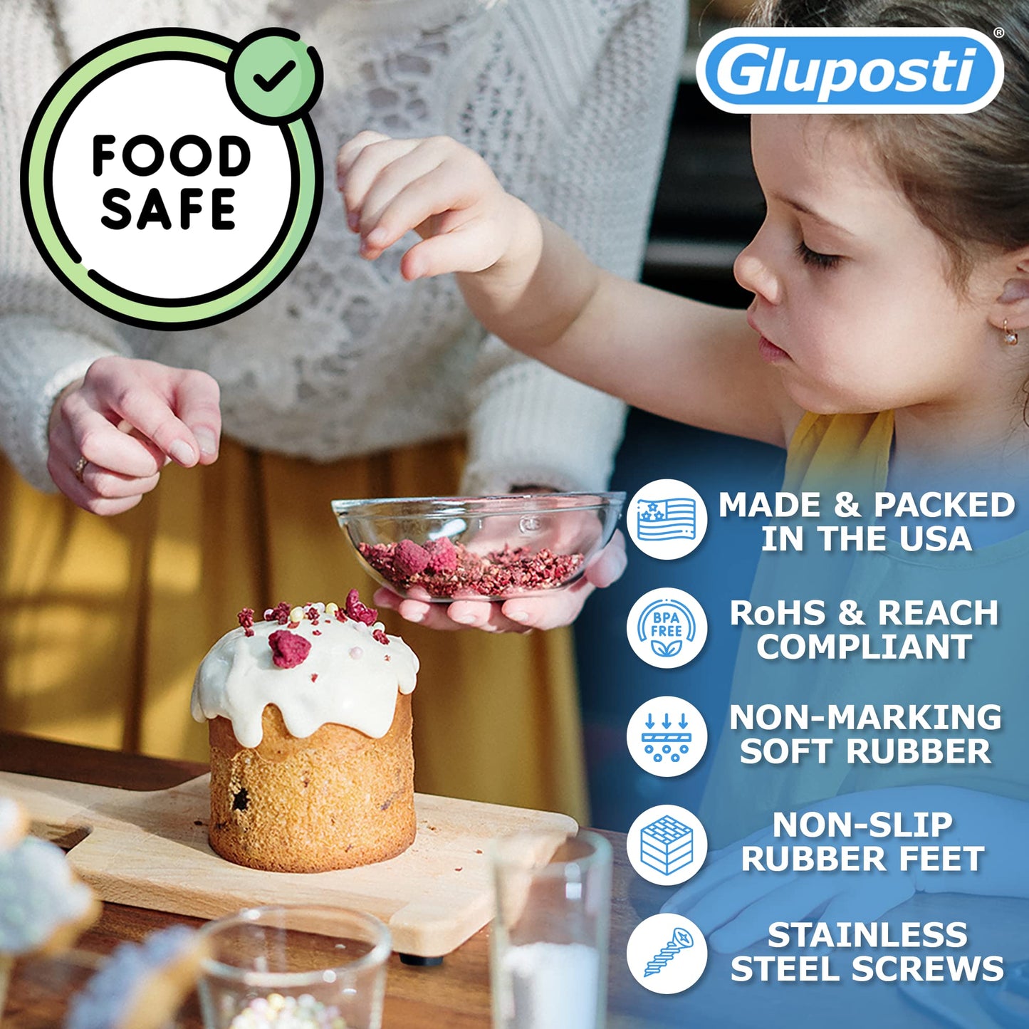 Gluposti 12 Rubber Feet for Cutting Board, Soft Non-Slip Cutting Board Feet with Stainless Screws for Electronics & Furniture, 0.67" W x 0.25" H, Made in USA