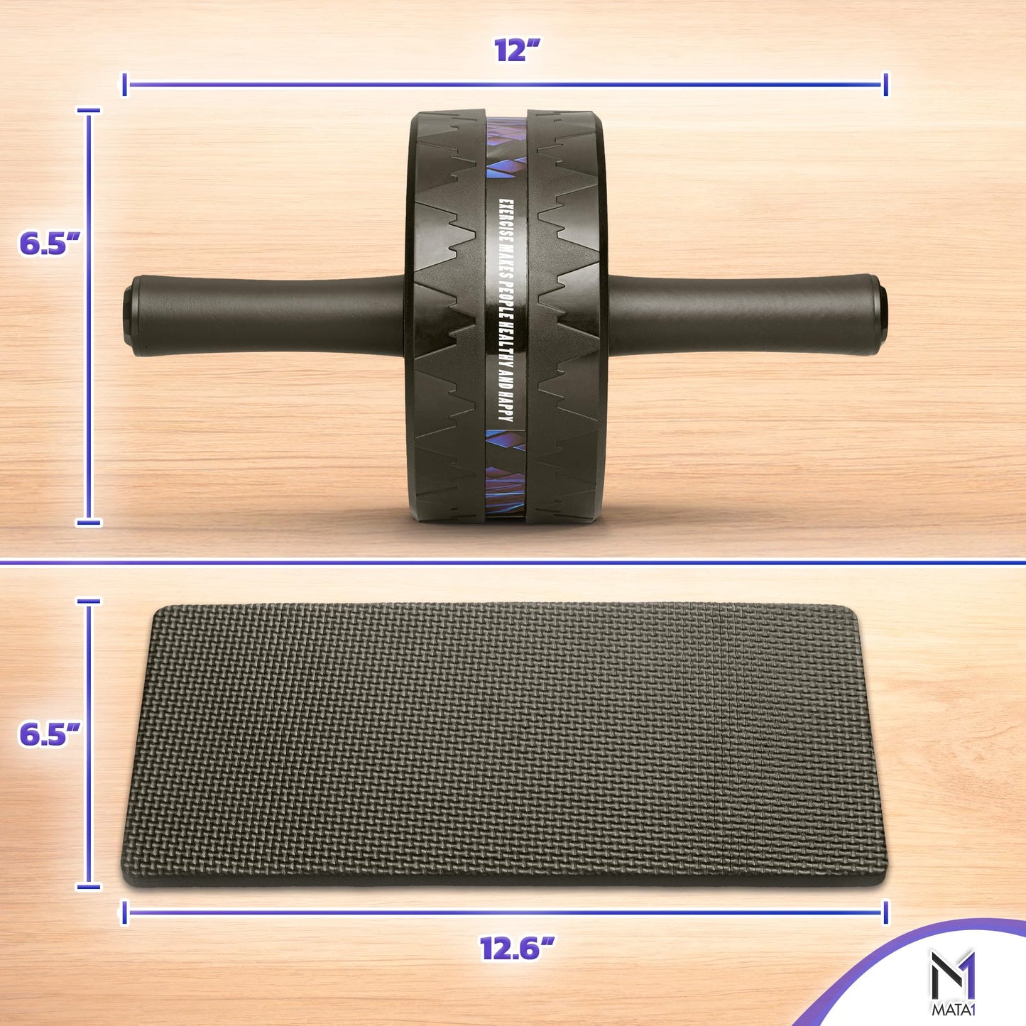 Mata1 Ab Roller Wheel, Abs Workout Machine, Perfect for Core & Abdominal Strength Training, Exercise Wheels for Home Gym w/Knee Pad, Fitness Equipment for Sports