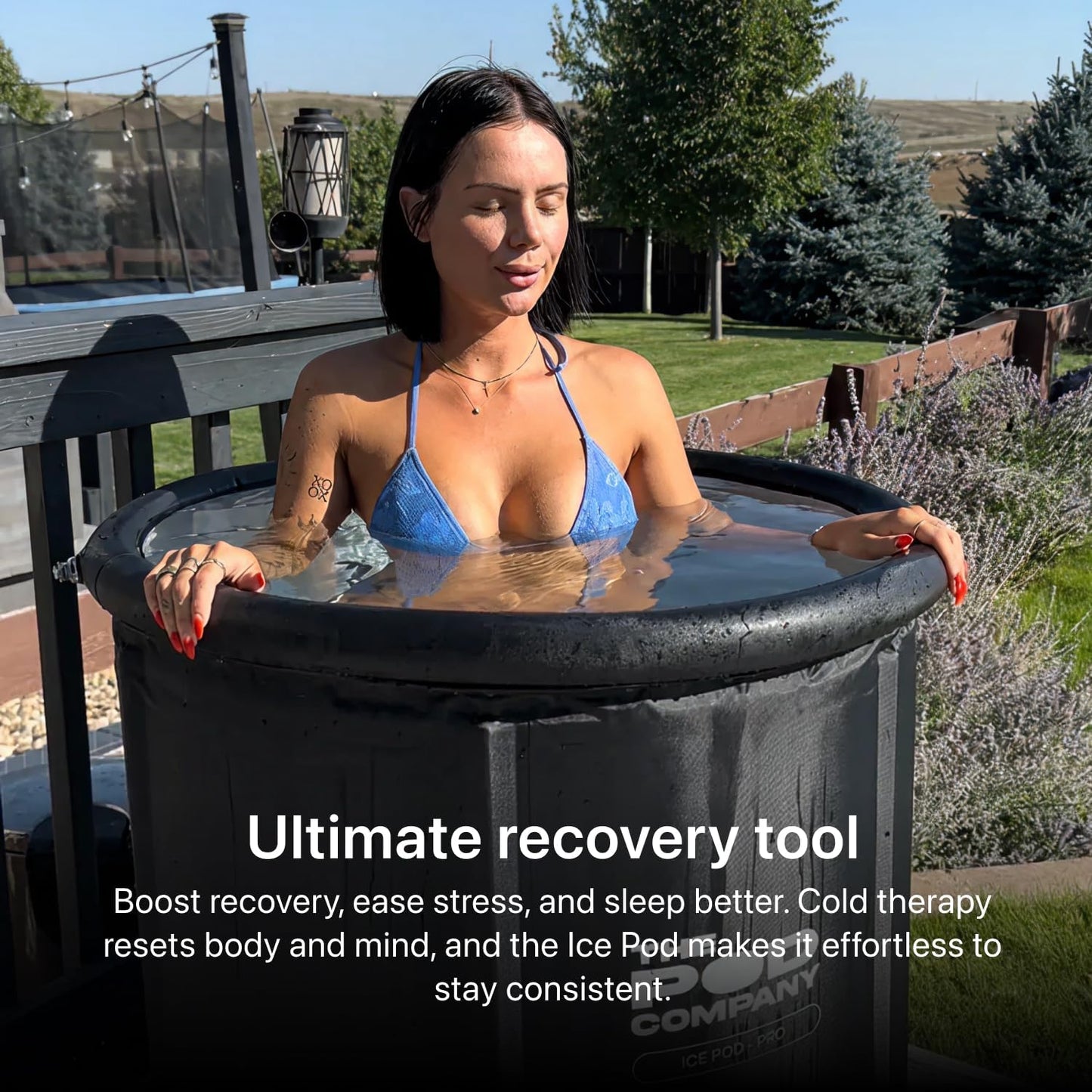 The Pod Company Standard Ice Bath Tub, 84 Gallon Cold Plunge Tub with Cover Lid, Portable Inflatable Ice Plunge Tub for Adults, Side Drain, Chiller Compatible (Requires Conversion Kit)