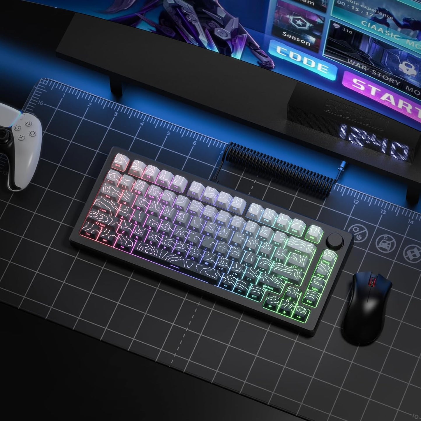 dagaladoo Sets 61/64/66/68/71/75/84/87 White/Grey Topographic keycap Line Backlit Gradient keycaps Shine Through