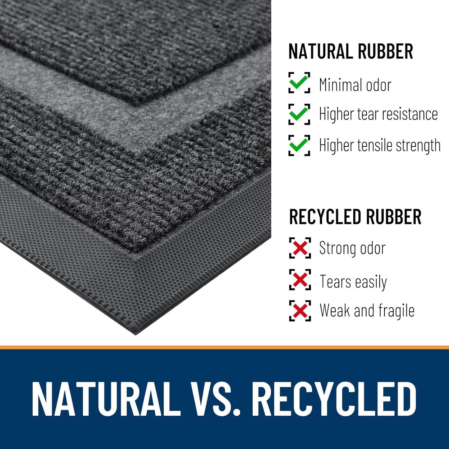 OLANLY Half Circle Door Mat - Waterproof All-Season Welcome Mat | Sturdy Natural Rubber, 59x23, Grey