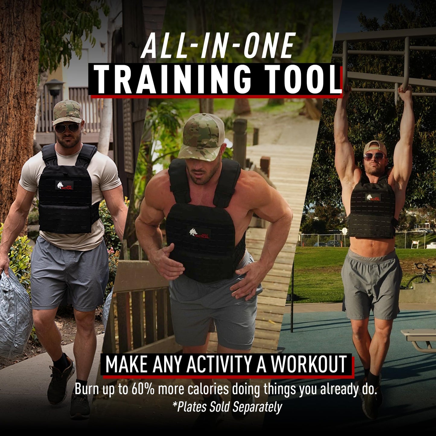 WOLF TACTICAL Adjustable Weighted Vest – WODs, Strength and Endurance Training, Fitness Workouts, Running (Black Camo)