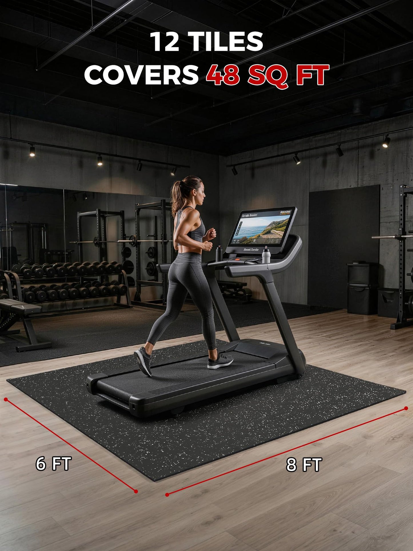HIAARO 0.56in Thick 48 Sq Ft Exercise Equipment Mats, 12 Tiles Rubber Top EVA Foam Workout Mats, Interlocking Gym Flooring for Home Gym, 24 x 24in, Black & White