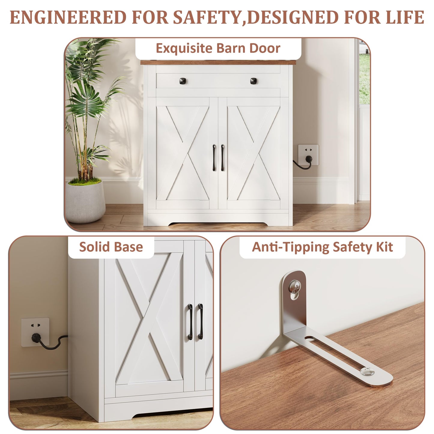 Garvee 71" Pantry Cabinet with Charging Station, Tall Kitchen Pantry Storage Cabinet with Microwave Stand, Large Farmhouse Kitchen Hutch with Cabinet Doors & Drawer for Living Room, Dining Room