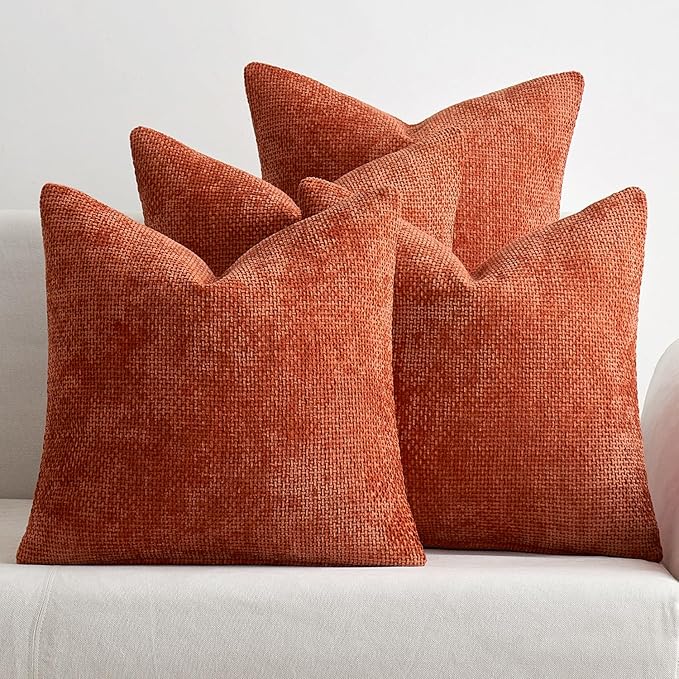 MIULEE Pack of 4 Couch Throw Pillow Covers 16x16 Inch Burnt Orange Soft Decorative Chenille Pillow Covers Farmhouse Accent Cushion Covers for Boho Home Decor Sofa Bedroom Living Room