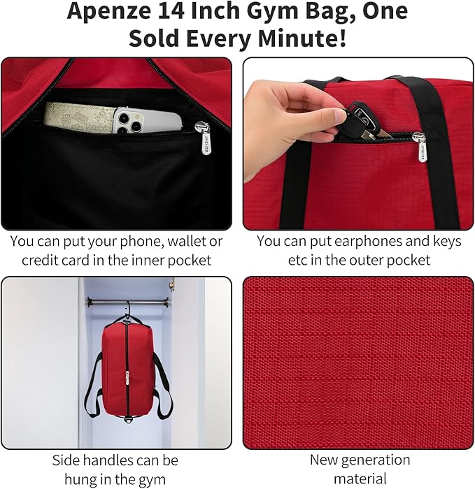 Small Gym Bag 14 inch lightweight Carry On Mini Duffel Bag for Travel Sport - Red