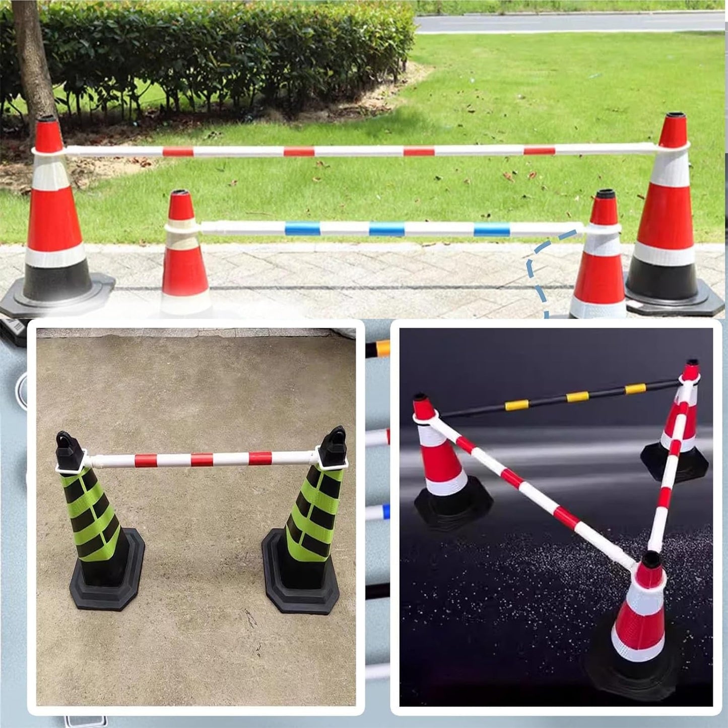 Heavy Duty Expandable Traffic Cone Bar, Adjustable 4.5-8 ft Retractable Safety Cone Barrier with Reflective Tape, Durable PVC Construction, 30PCS Red Traffic Control Set