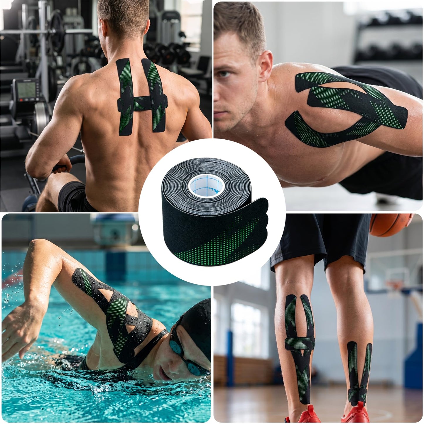 Kinesiology Tape Precut Strips1.5INX16.4ft (40 Strips) – Original Elastic Waterproof Athletic Tape for Muscle Support, Pain Relief for Shoulder Knee Elbow – Latex Free, Breathable (Black)