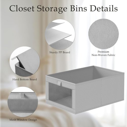 Criusia Linen Closet Organizers - 4 Pack Foldable Storage Baskets for Towels, Clothing & More | Grey
