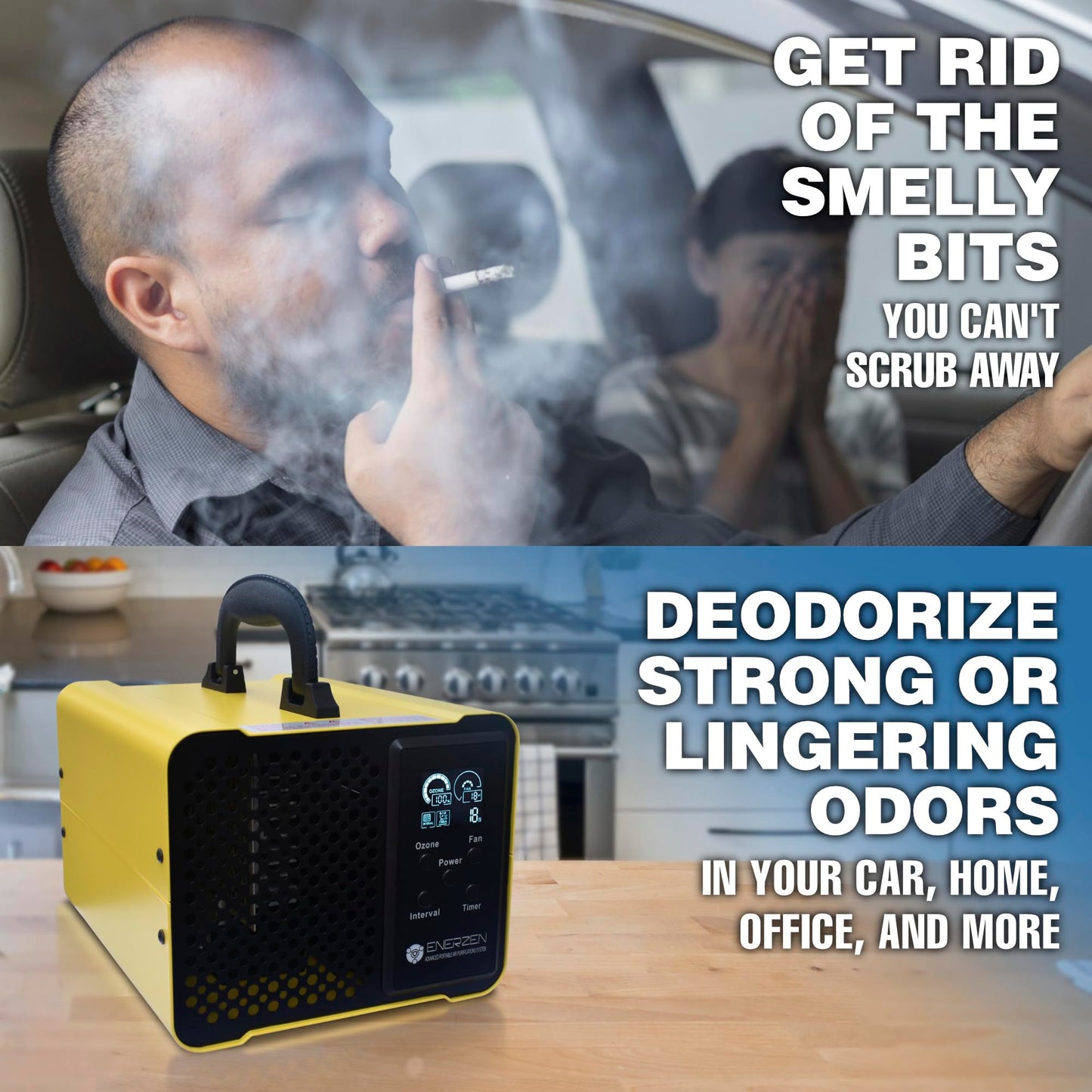 Enerzen O-922D - Digital Ozone Generator for Eliminating Odors - O3 Machine Air Ionizer Deodorizer with Adjustable Settings for Any Room Size