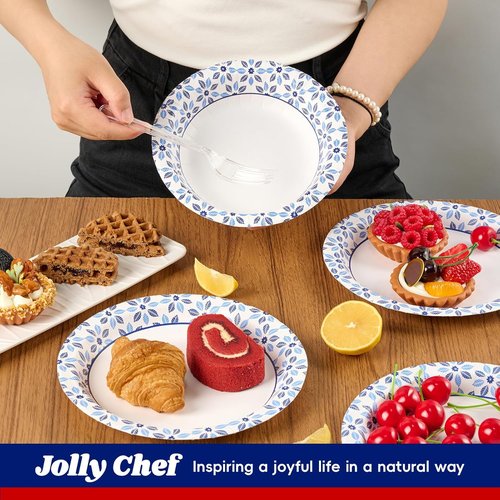 JOLLY CHEF 20 oz Heavy-Duty Paper Bowls - 160 Count Soak Proof Disposable Dinner & Lunch Bowls