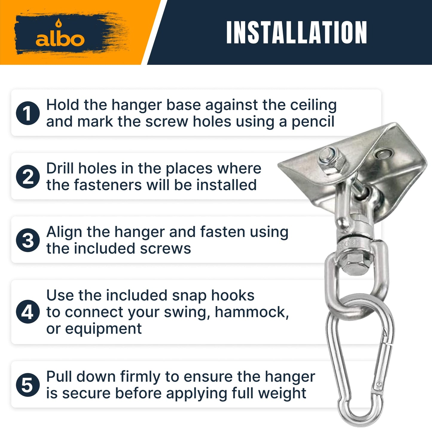 Albo 2650 LBS Heavy Duty Swing Hangers 4 Pack, 360° Swivel Ceiling Mount, Hammock Chair & Porch Swing Hardware,TRX, Yoga Swing & Punching Bag Ceiling Mount for Wood Beam & Concrete