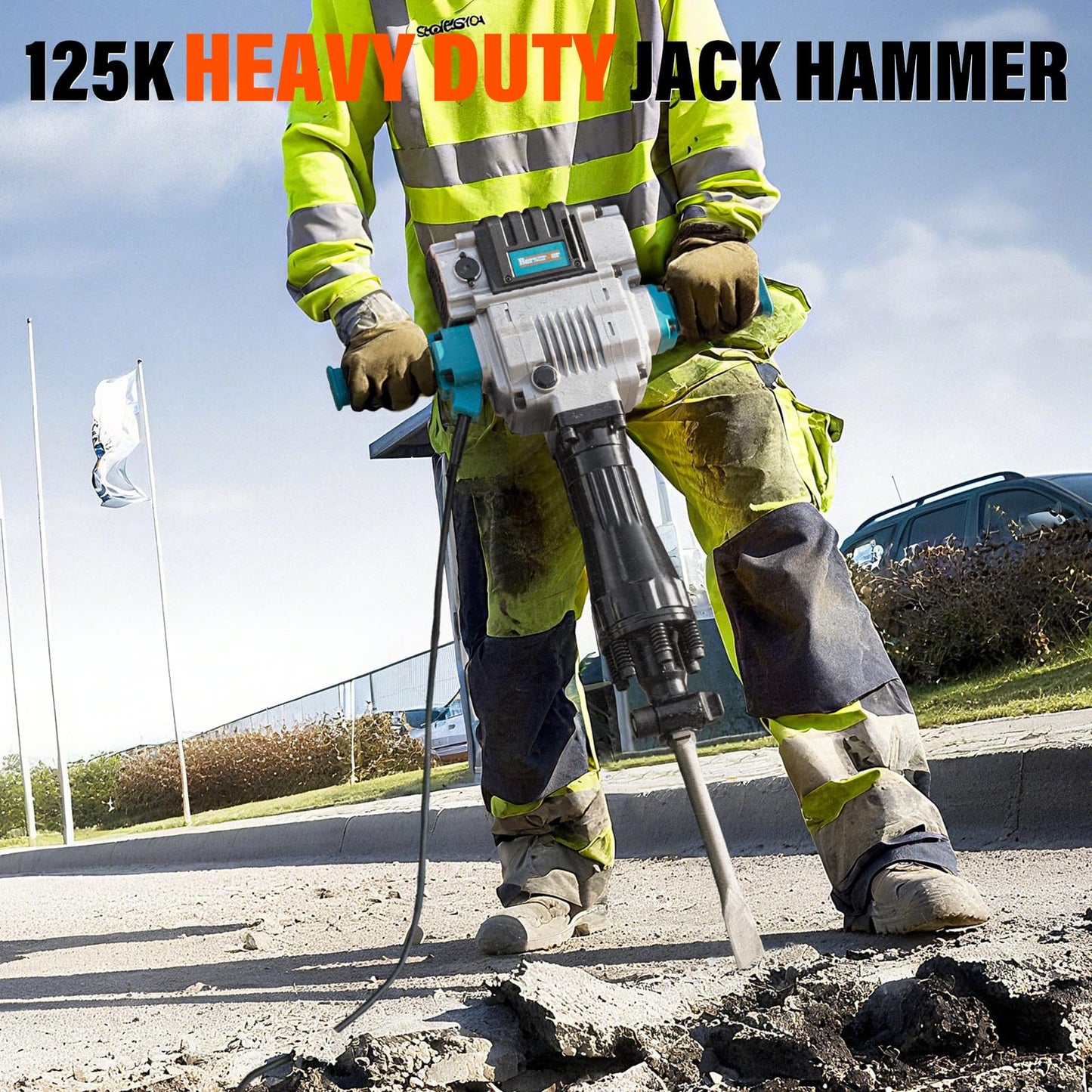 Berserker 2100W 50-Pound Demolition Jack Hammer with 1-3/16" Hex, 17-Amp Corded Electric Heavy Duty Demo Chipping Hammer Concrete/Pavement Breaker with Carrying Case Flat Chisel Bull Point Chisel