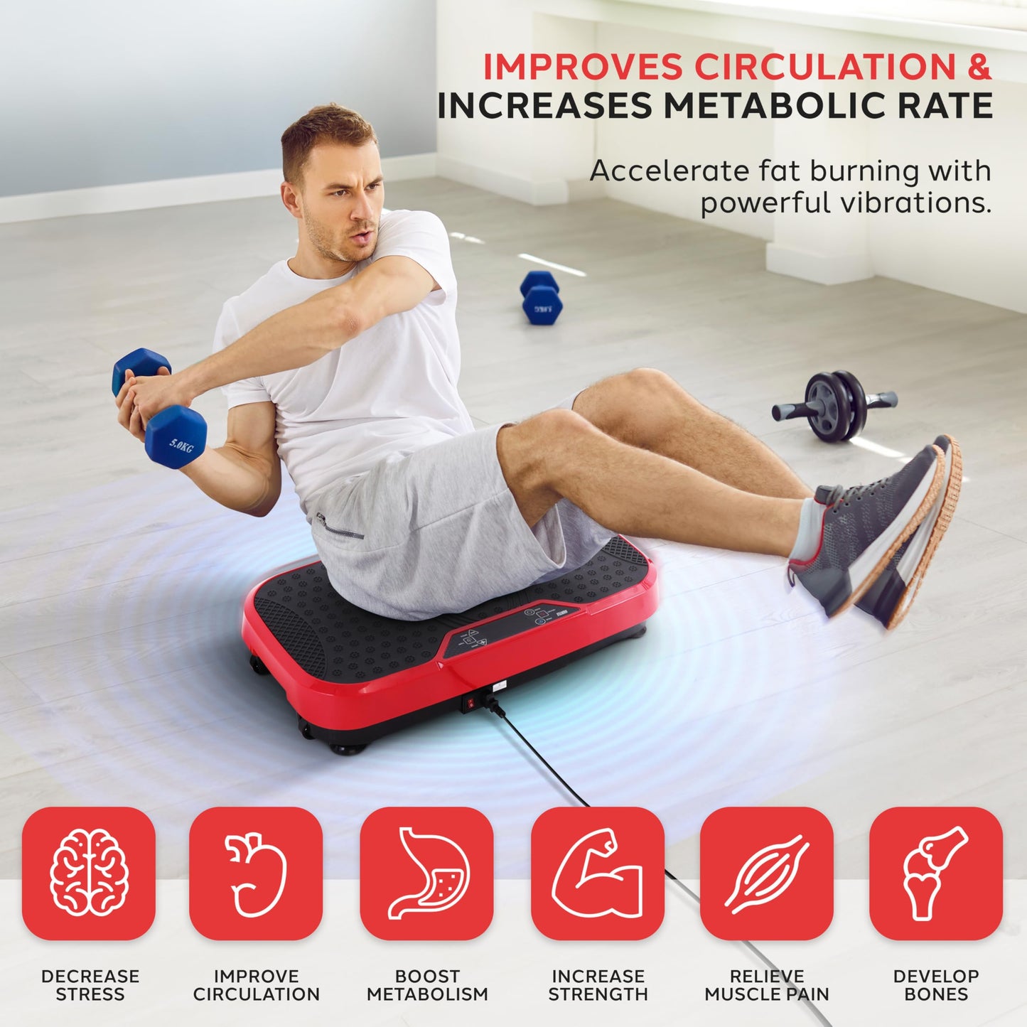Hurtle Fitness Vibration Platform Machine - Home Gym Whole Body Shaker Exercise Machine Workout Trainer Fast Weight Loss with Resistance Bands Easy Carry Wheel with Handle, Remote Adjustable Speed