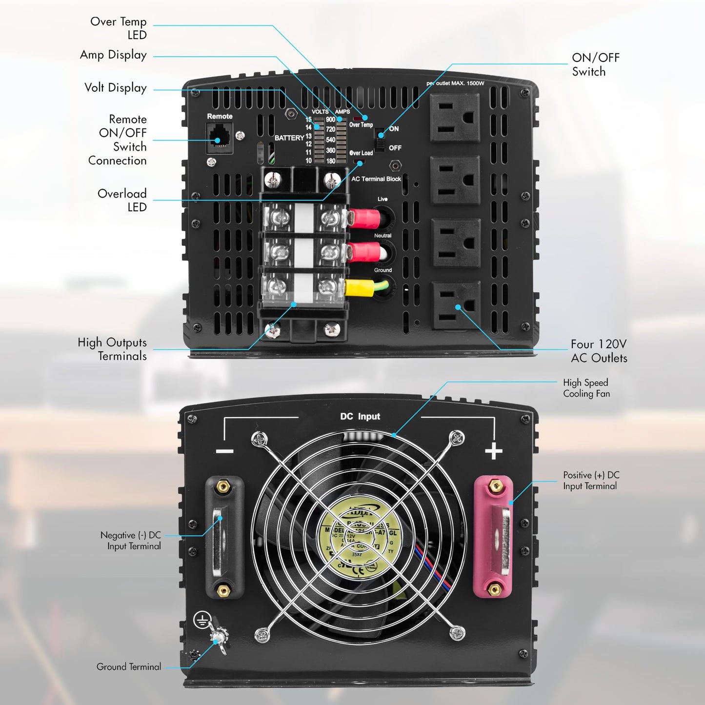 Wagan EL3746 12V 8000 Watt Power Inverter with Remote Control, 16000 Watt Surge Peak, Proline 12 Volt Power Converter for Home RV Camping Van Life Off Grid