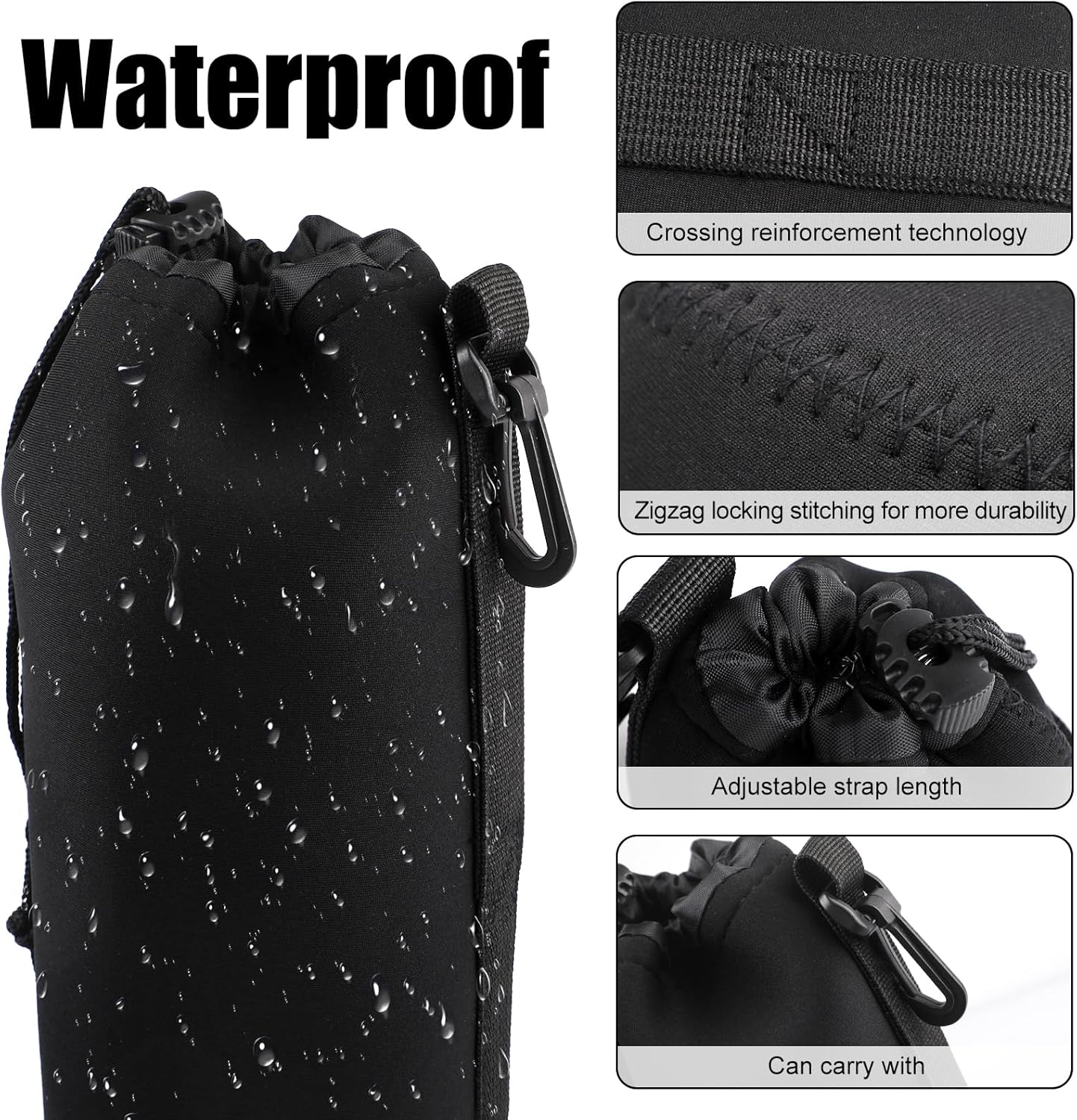 Sopoloray 4pcs Bag,4 Set Camera Lens Sizes Protective Camera Lens Pouch with Drawstring Design,Soft Plush Neoprene