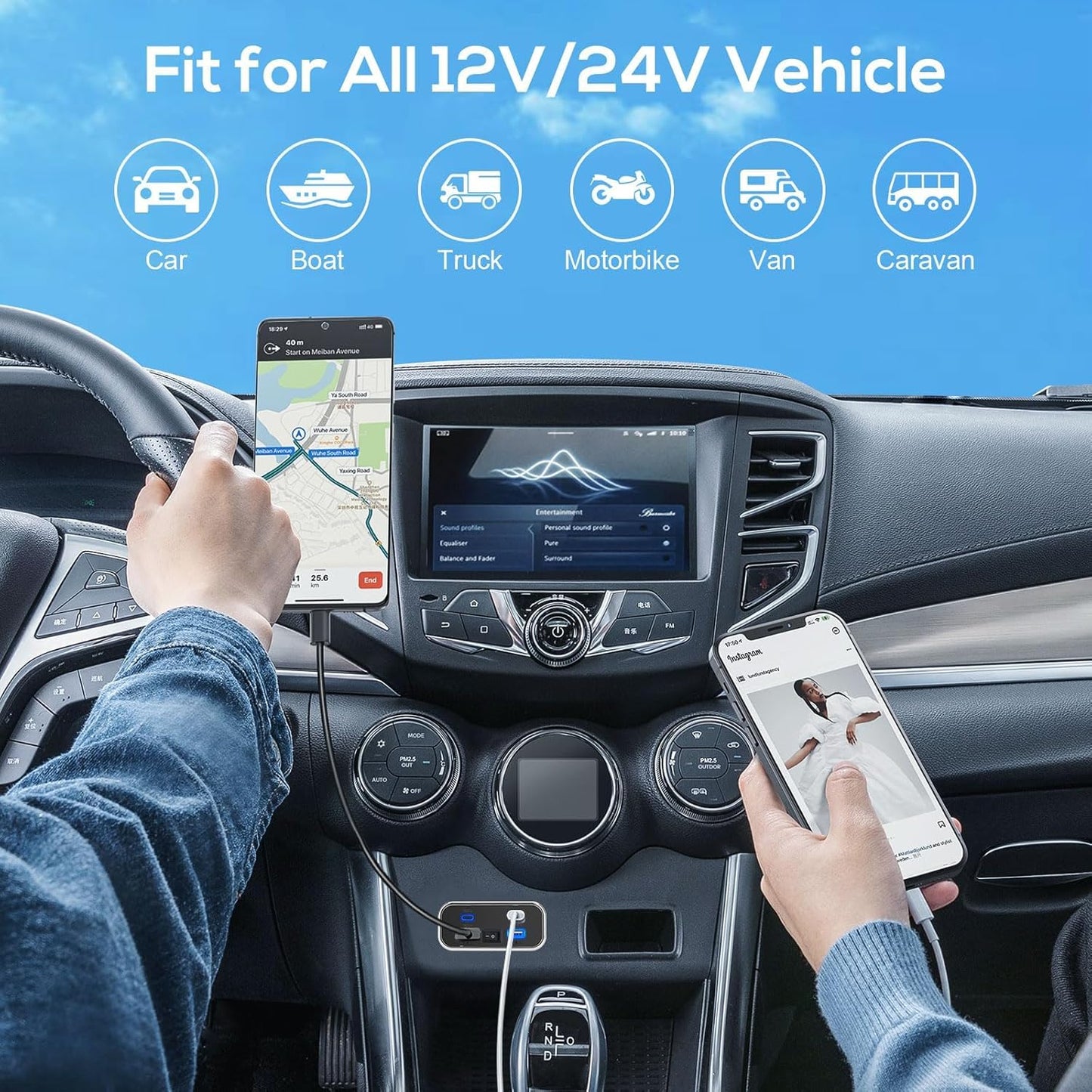 76W 18W 20W PD3.0 12V/24V Linkstyle RV USB Outlet, Dual USB-A & Dual Ports, Power Outlet Panel with Switch for Car