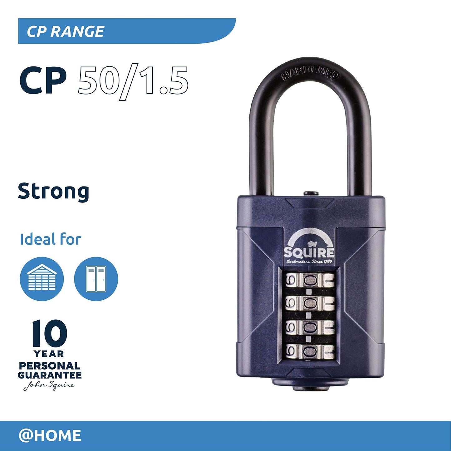 Squire Combination Padlock. Weatherproof Hardened Steel Shackle Recodable Padlock. (4 Wheel - 50mm Long Shackle (1.5"))