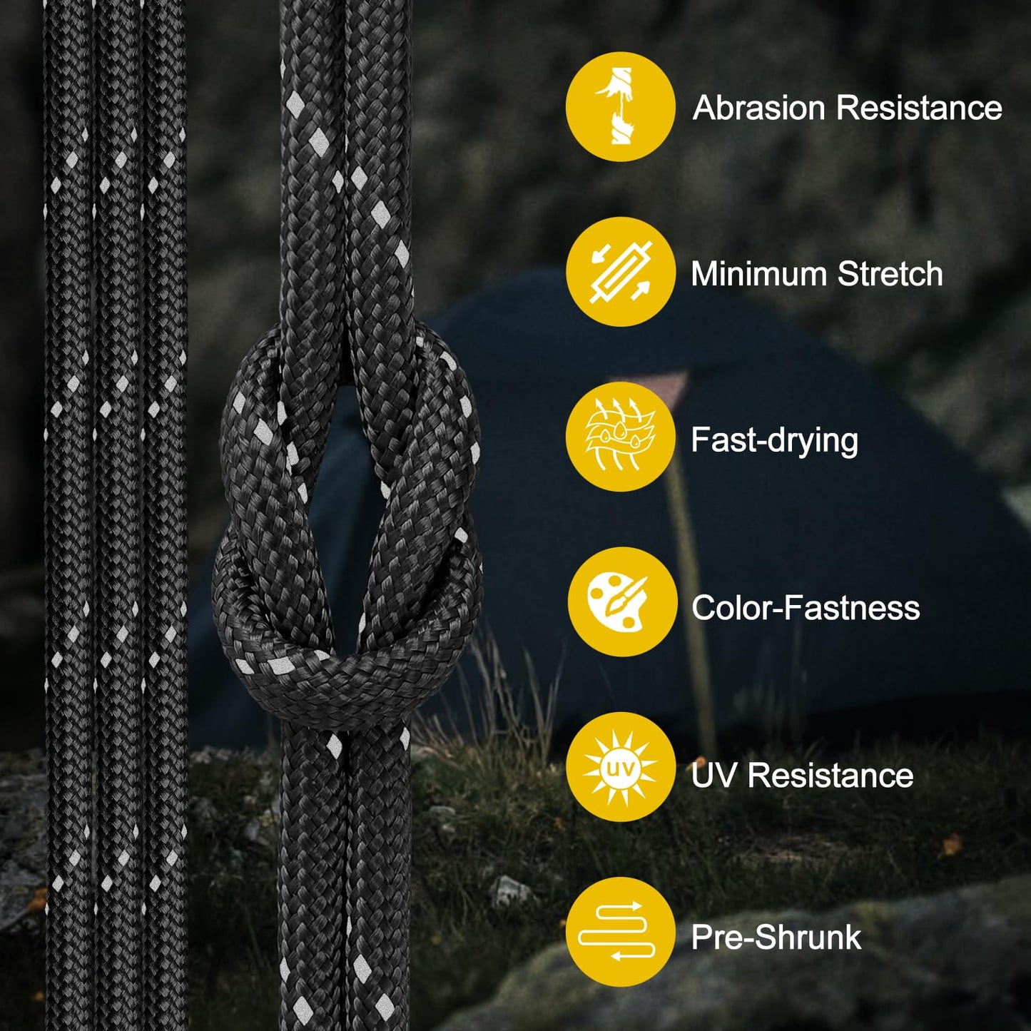 Thadavo Reflective Paracord Rope 850Ib, 50/100/200/500/1000ft 4MM 11 Strand para Cords Lanyard Utility Parachute Cord for Tent Camping Hiking Survival Tactical Clothesline DIY Projects, Black 100FT