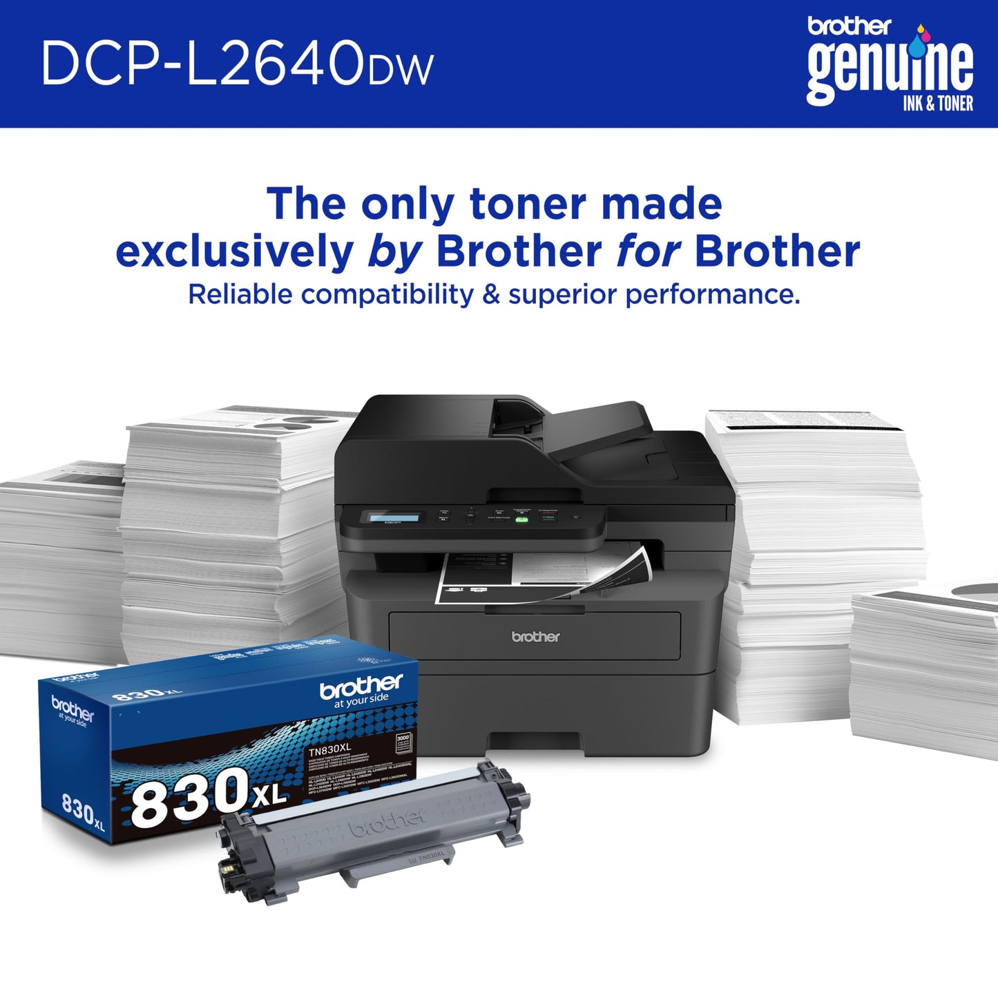Brother DCP-L2640DW Wireless Compact Monochrome Multi-Function Laser Printer with Copy and Scan, Duplex, Mobile, Black & White | Includes Refresh Subscription Trial(1), Works with Alexa