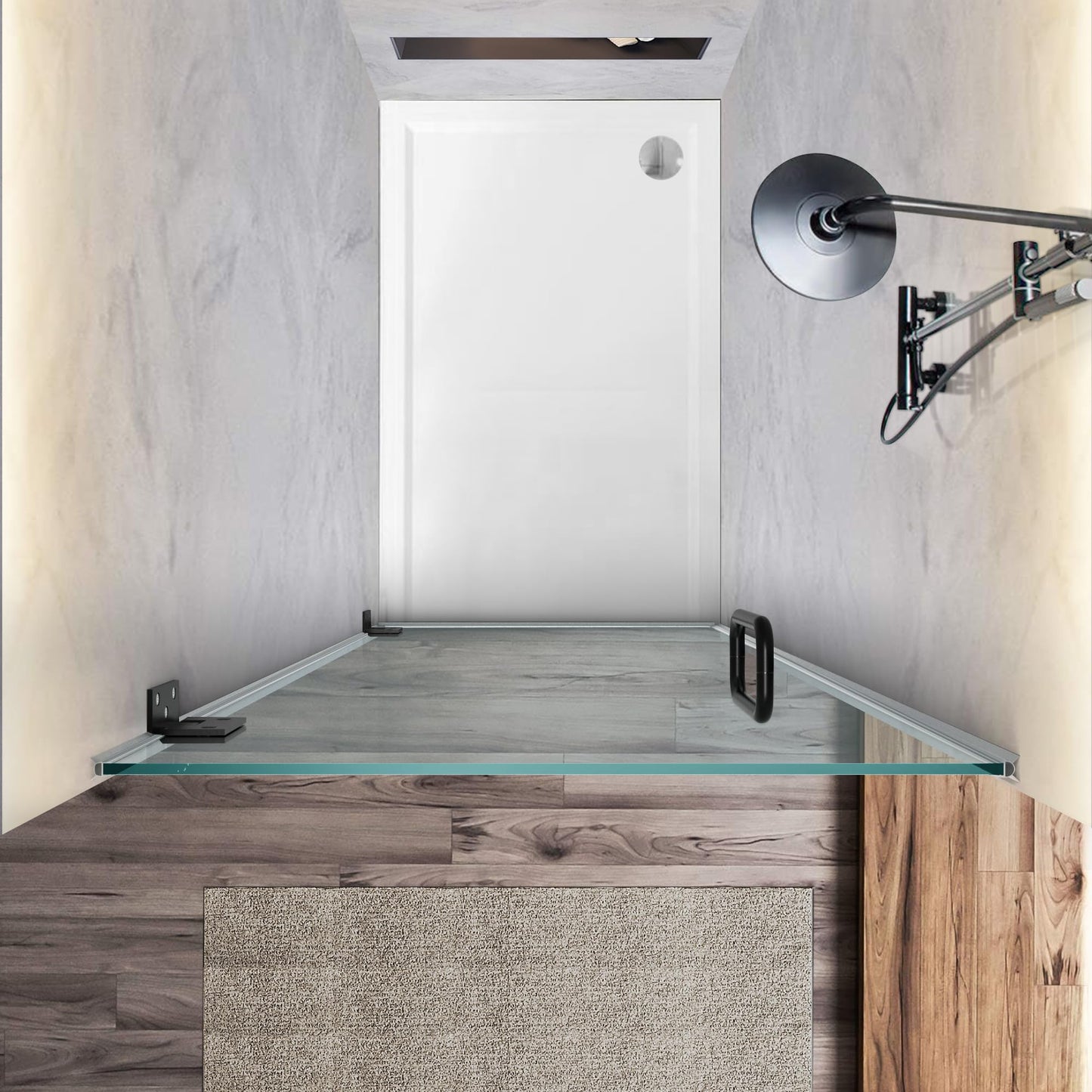 Bathroom Frameless Shower Door 28" W*72" H, 5/16"(8mm) Clear Tempered Glass Hinged Shower Door with Seal Strip and Handle, Matte Black Clamps