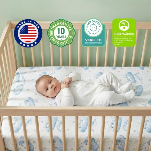 Dream On Me 5" Cozy Cloud 2-in-1 Crib & Toddler Mattress - Dual-Sided, Breathable & Waterproof, GREENGUARD Gold Certified - Blue Cloud