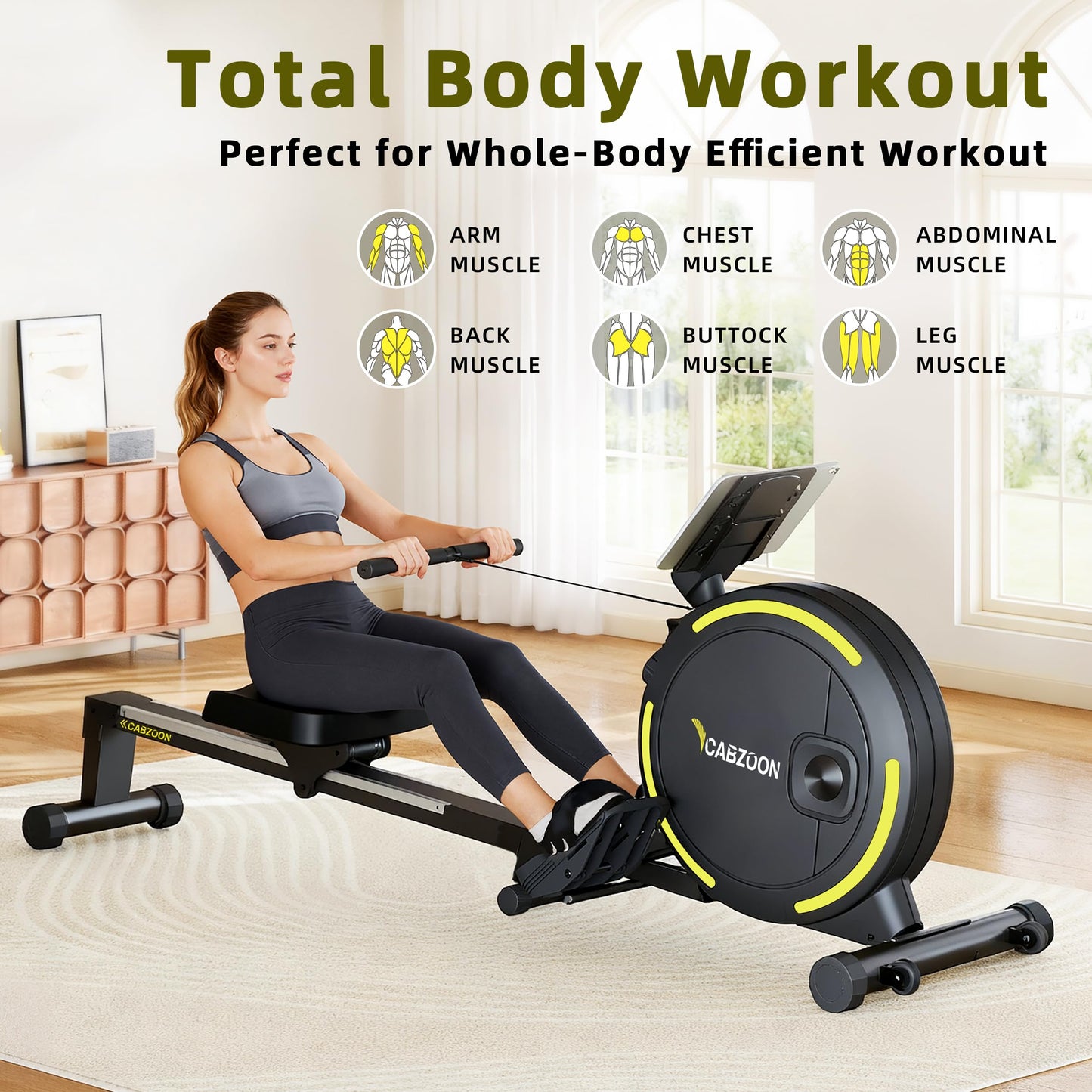 CABZOON Rowing Machines for Home，Magnetic Rowing Machine，Max 265lbs Weight Capacity, Quiet Rower Machine with Tablet Holder，16 Levels of Resistance