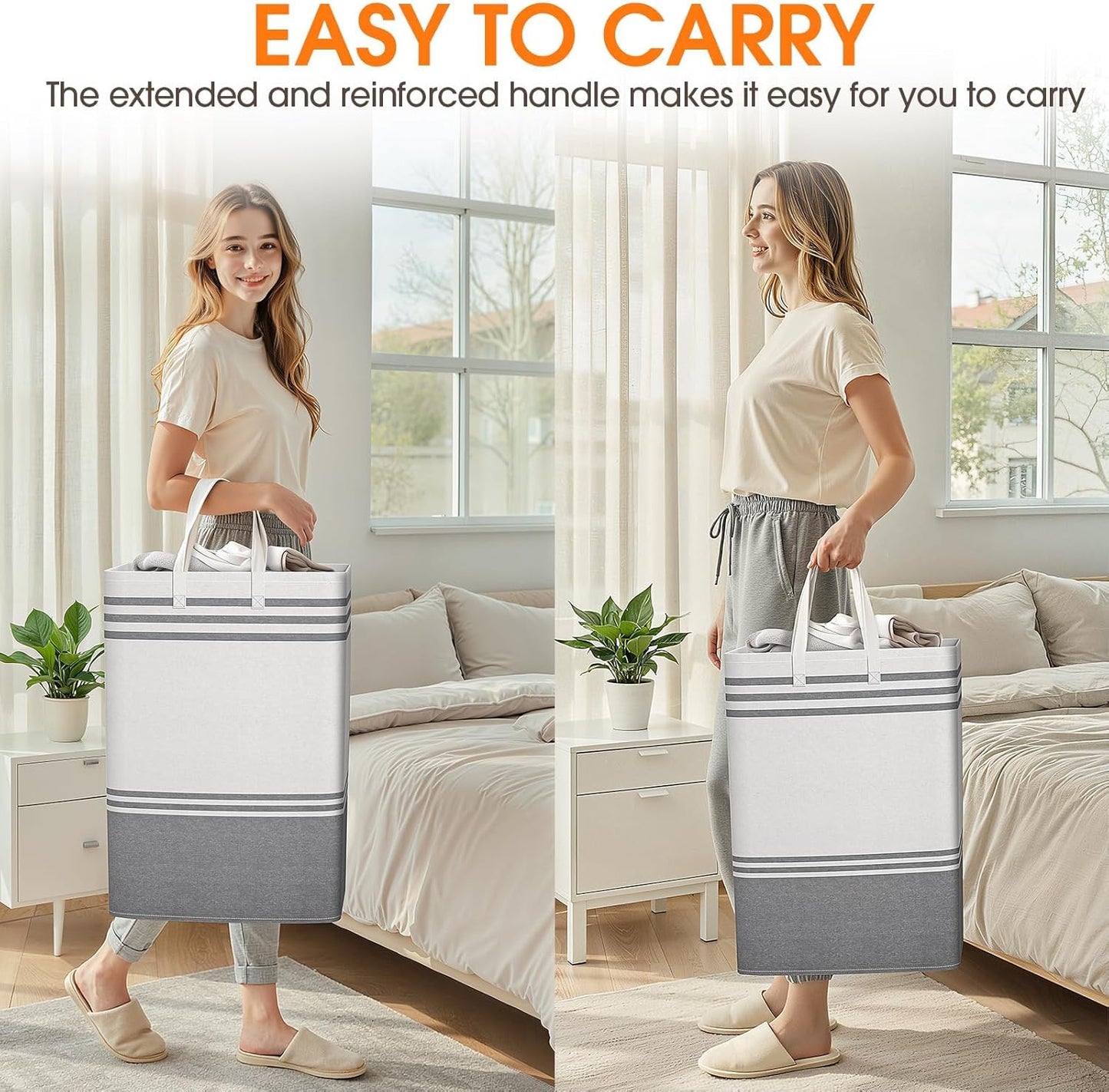 Skiennix Large Laundry Baskets - Waterproof Collapsible Hampers with Reinforced Handles | 75L Grey