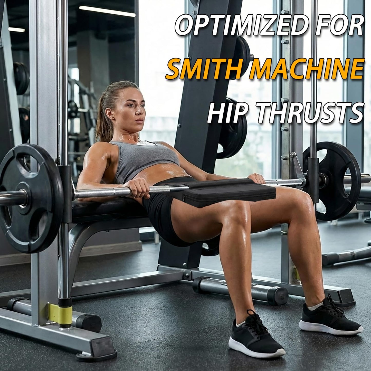 Lights Mountain Square Hip Thrust Pad for Smith Machine, Extra Thick Firm Barbell Pad for Glute Bridges, Non-Slip Hook & Loop, Heavy Duty Support for Squats & Hip Thrusts, Home Gym Equipment (Black)