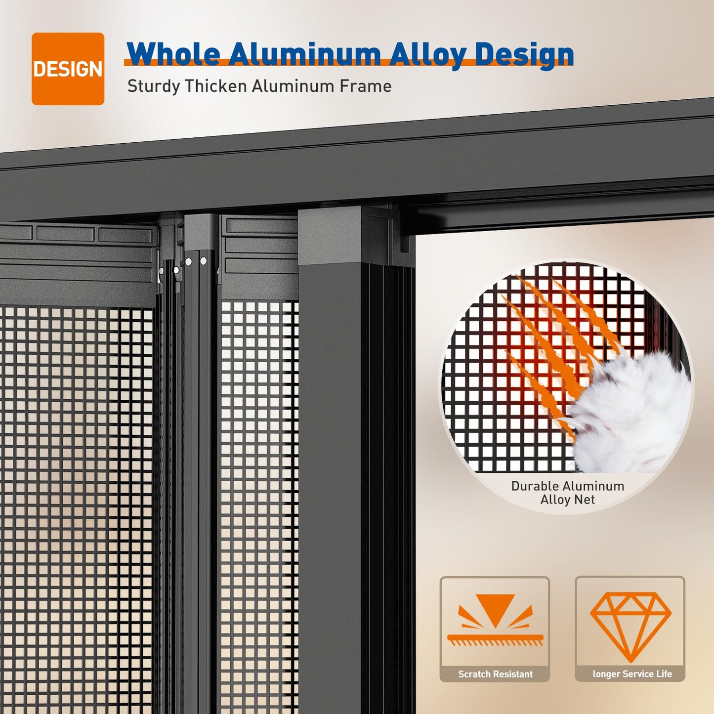 MAGZO Custom Aluminum Retractable Screen Door Middle Opening, Upgraded Heavy Duty Aluminum Frame & Sturdy Mesh with Security Lock, Easy Assemble