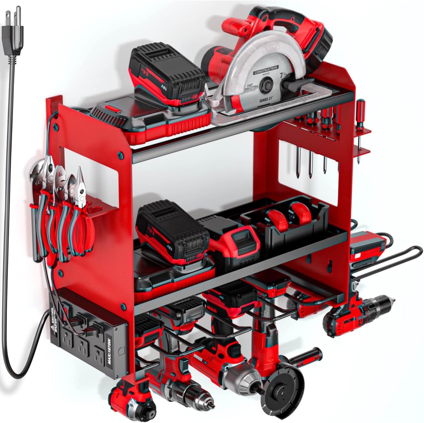 YYR Power Tool Organizer - Wall Mount Charging Station & Heavy-Duty Drill Holder - Red