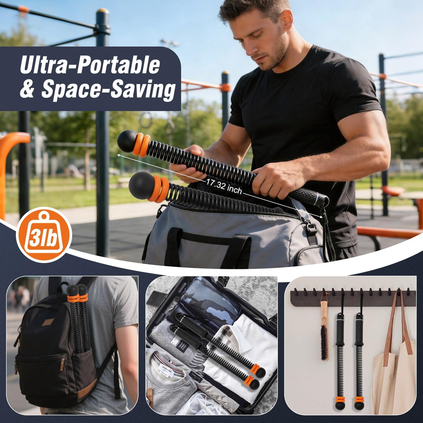 QWBthnk Adjustable Ropeless Battle Ropes, Weighted Cordless Battle Ropes for Home Gym, Quiet Non-Slip Exercise Ropes for Home Workout, Portable Battle Rope for HIIT Strength & Low-Impact Cardio