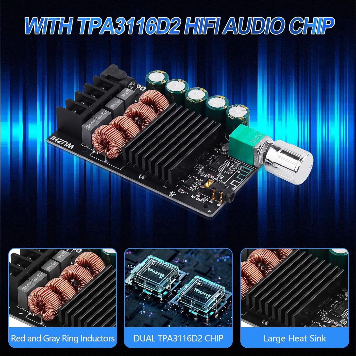 ZK-1002 5.0 100W 2 2.0 5-27V Bluetooth Audio Amplifier Board, x Channel Mini HiFi Power Amplifier Receiver with Volume