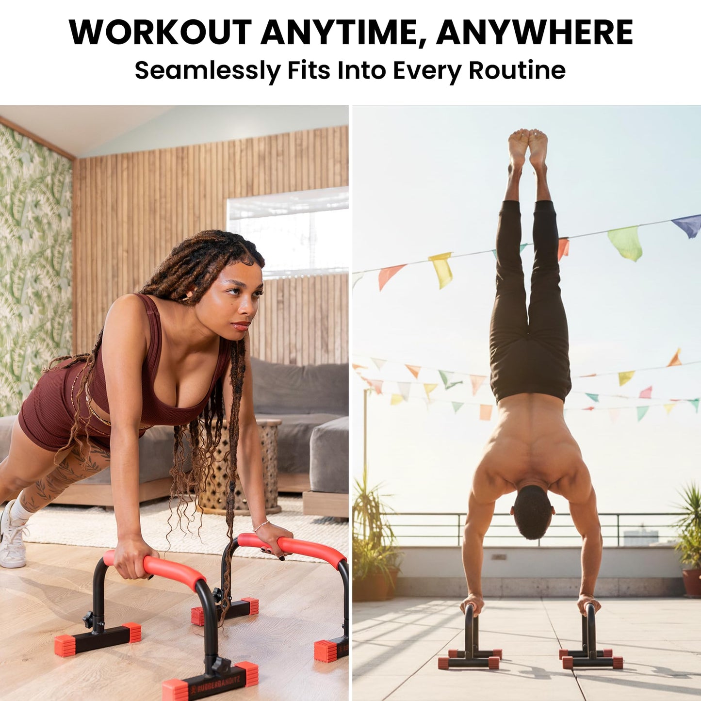 Rubberbanditz Parallettes Calisthenics Handles – Push Up Bars & Dip Bar Stand – Parallel Bars Dip Station for Strength Training – Pushup Handles Parallettes Bars for Home Gym Workouts