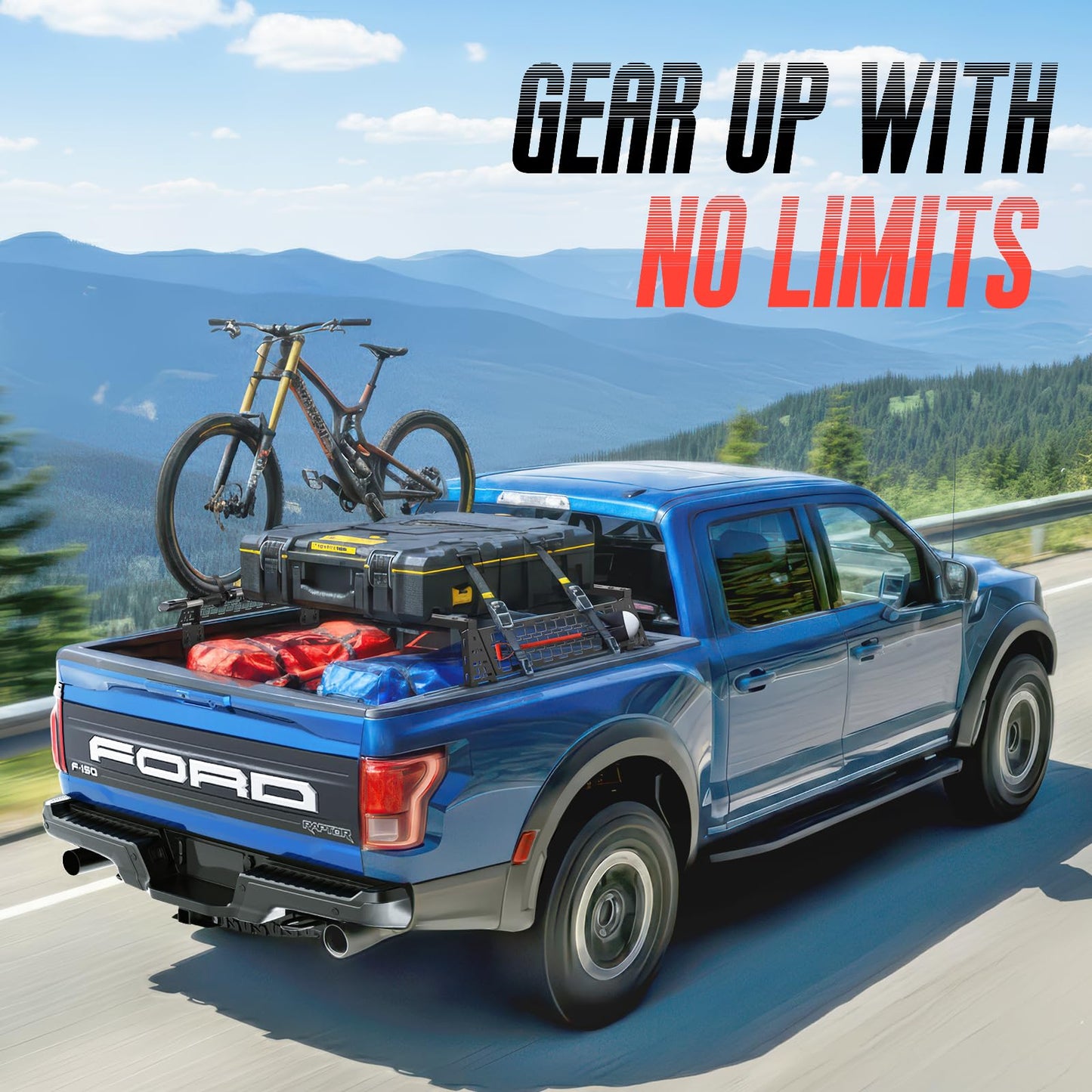 Truck Bed Adjustable Cross Bars for Pickup Trucks, Wide Width Adjustment, No-Drills Needed Installation (Not for Any Bed Cover), 95033C