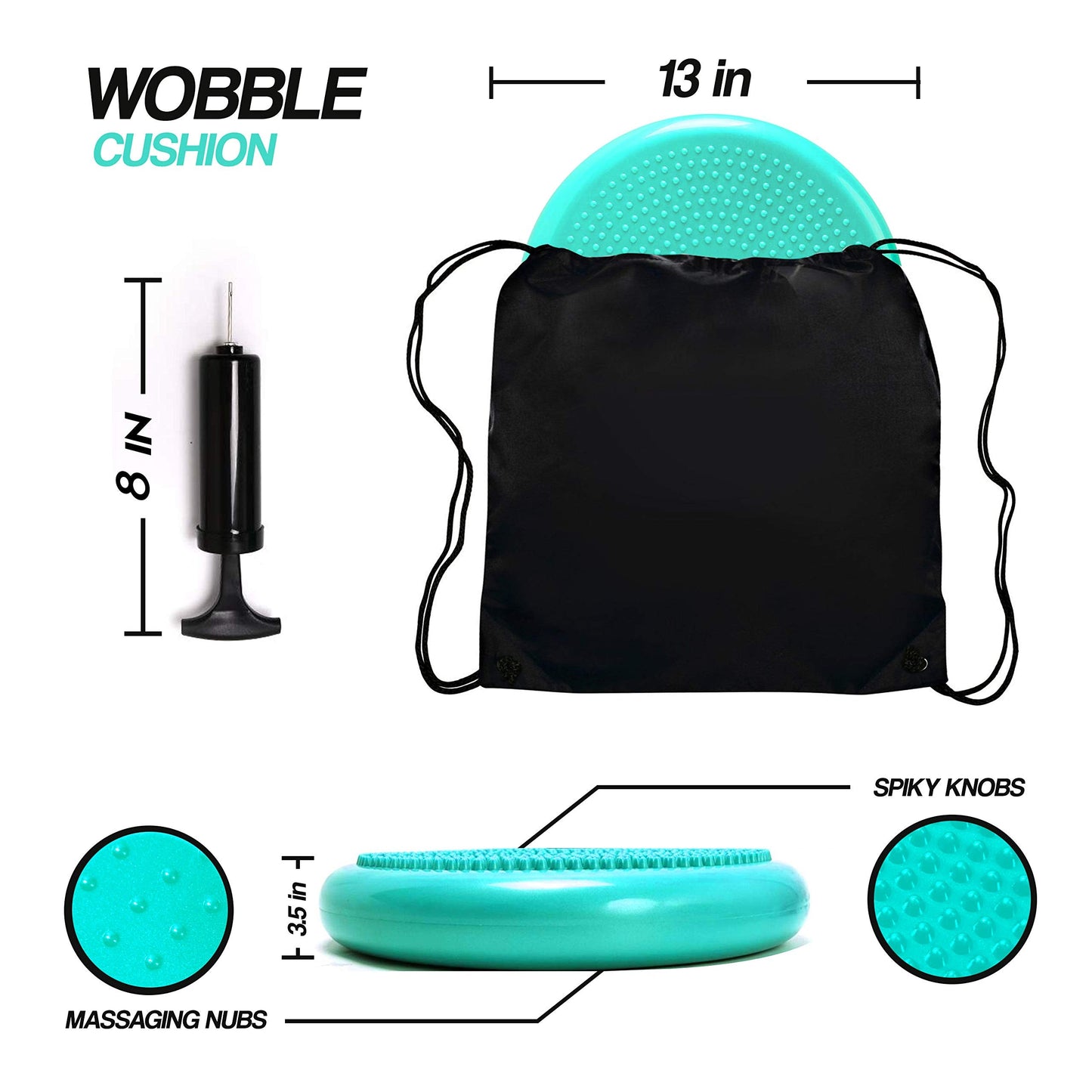 RFAQK Inflated Air Stability Wobble Cushion - Wiggle Seat to Improve Sitting Posture & Attention, Stability Balance Disc for Physical Therapy Exercise [Extra Thick, Pump, Bag, E-Book Included]