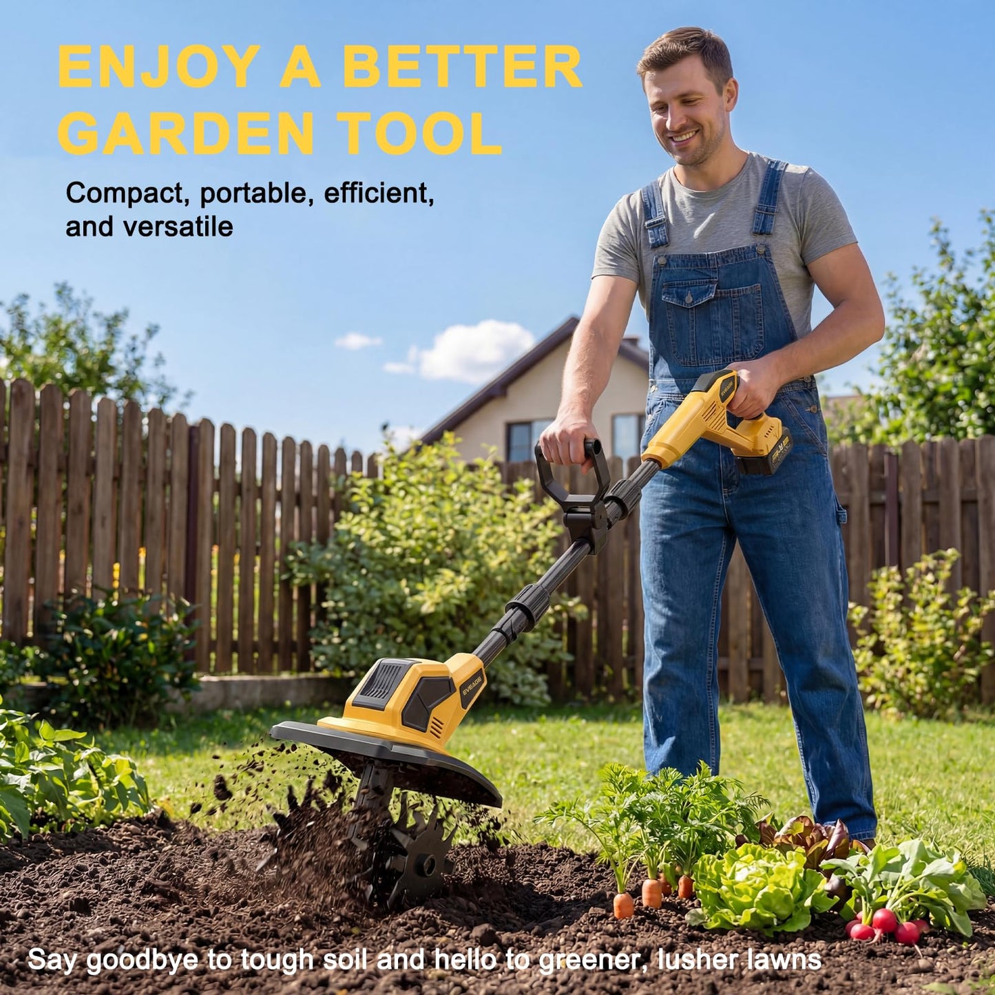 21V Cordless Tiller Cultivator, 2x4.0Ah Battery Powered Electric Garden Tiller, 360RPM Rototiller with 48 Steel Tines, 9.7" Width & 7" Depth, Lightweight Soil Tiller for Gardening