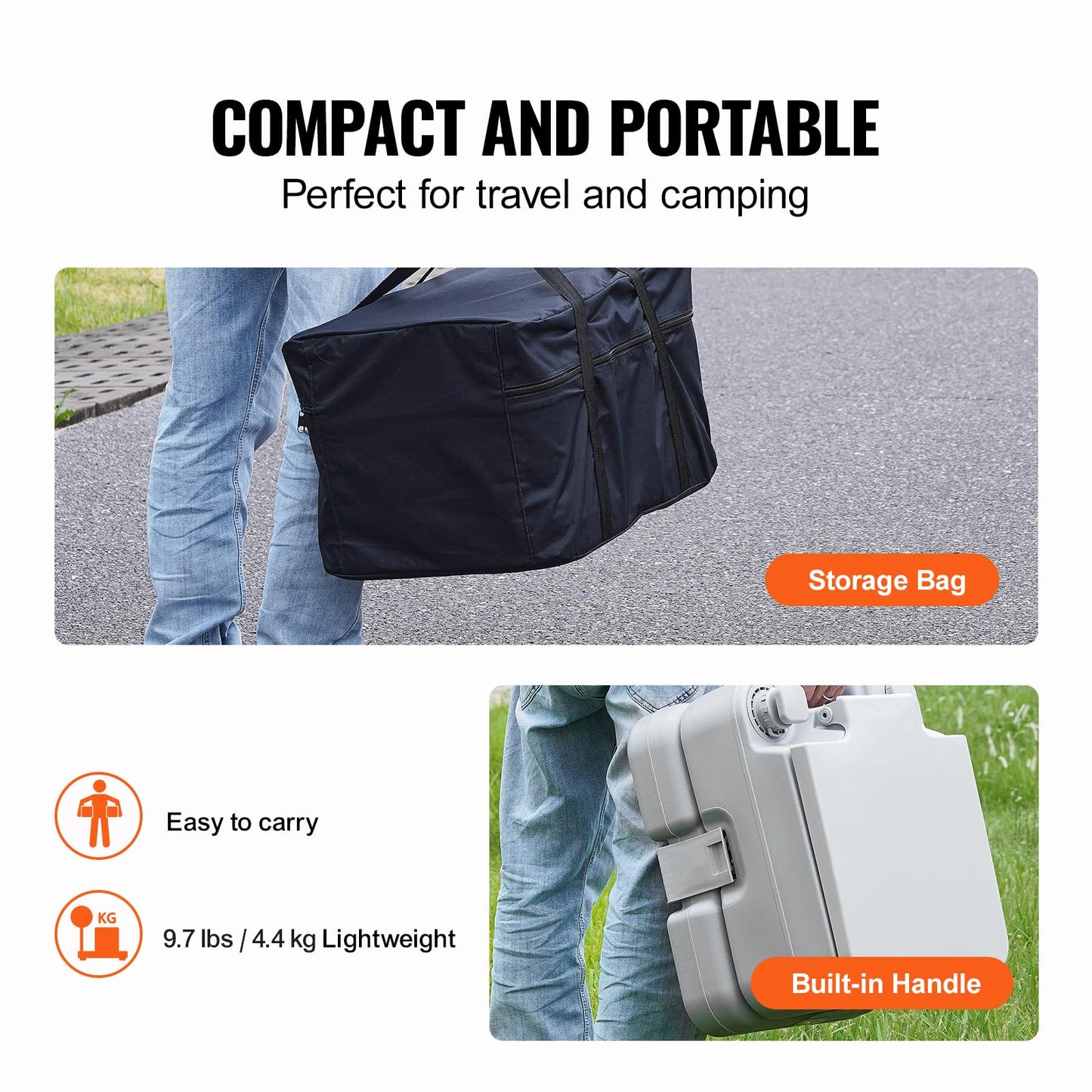 VEVOR Portable Toilet for Camping, Porta Potty with 3.2 Gal Waste Tank & 3.2 Gal Flush Tank, Push-Button Pressurized Flush Commode with Level Indicator, Travel Toilet for Adults Kids Camping Car Trips