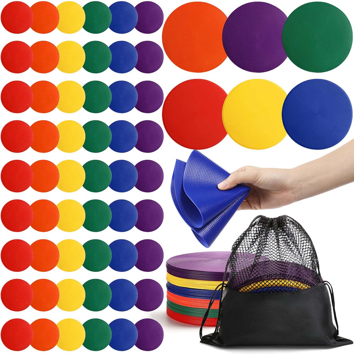 Vinsot 60 9 Inch Poly Vinyl Spot Markers TPE Floor Spot Dots Non Slip Flat Field Cones Poly Dots Agility Markers for Gym Floor Exercise Dance Speed Agility Training
