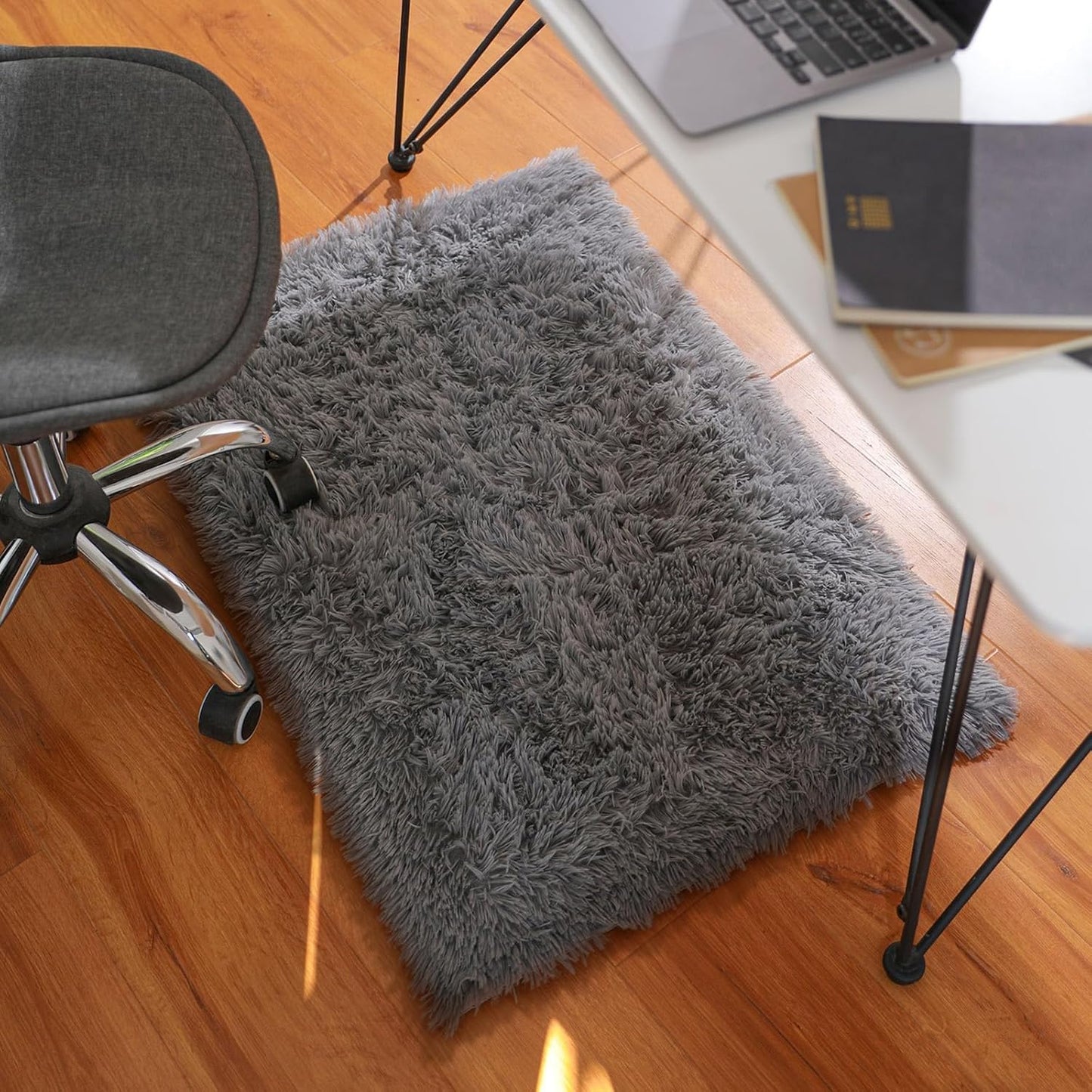 Ophanie Small Non-Slip Area Rug - Fluffy Soft Grey Mini Bedroom Carpet | 2x3 ft Indoor Mat for Home Decor
