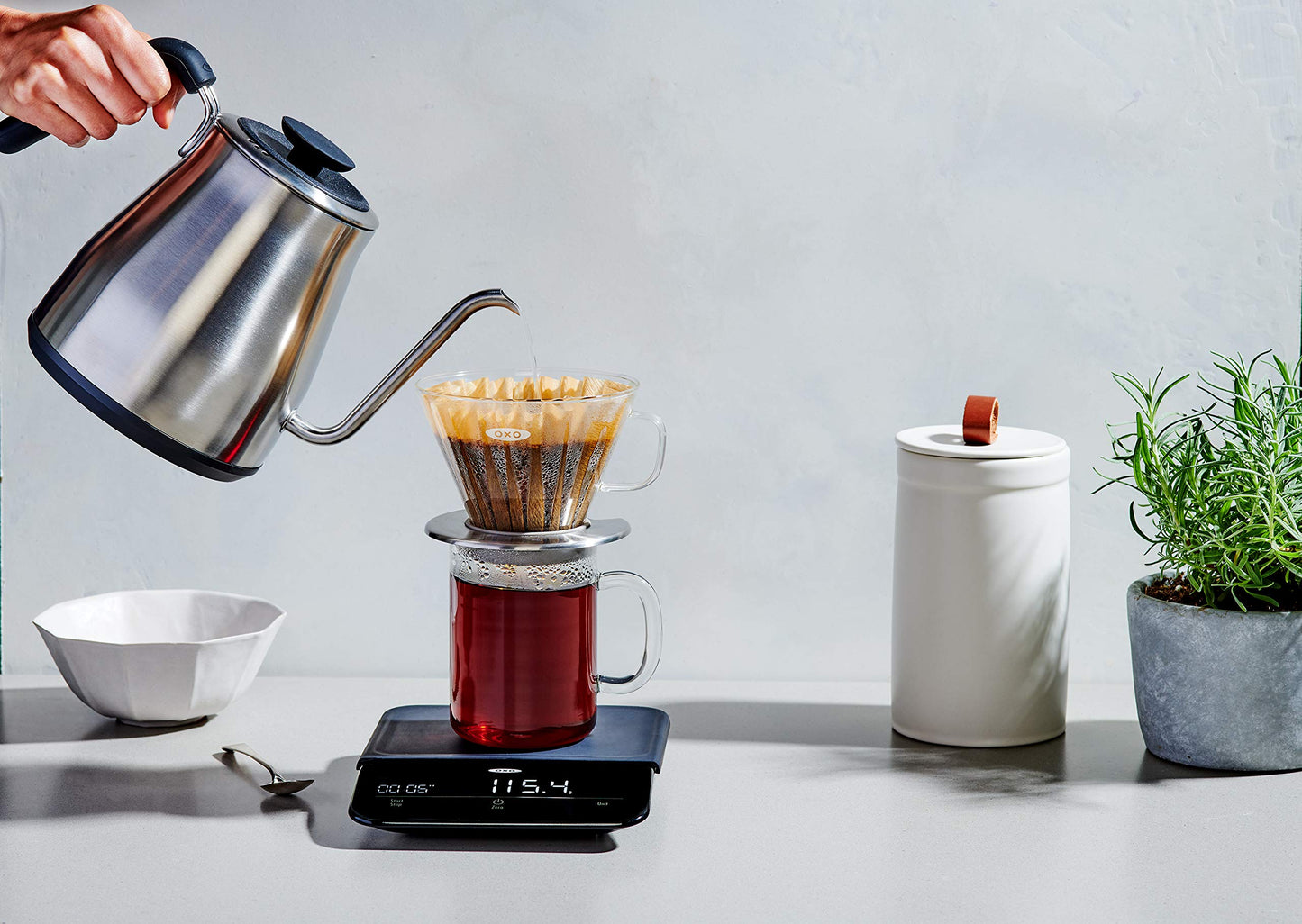 OXO Brew Adjustable Temperature Pour Over Kettle, 1 L, Gooseneck Electric Kettle, Stainless Steel with Timer
