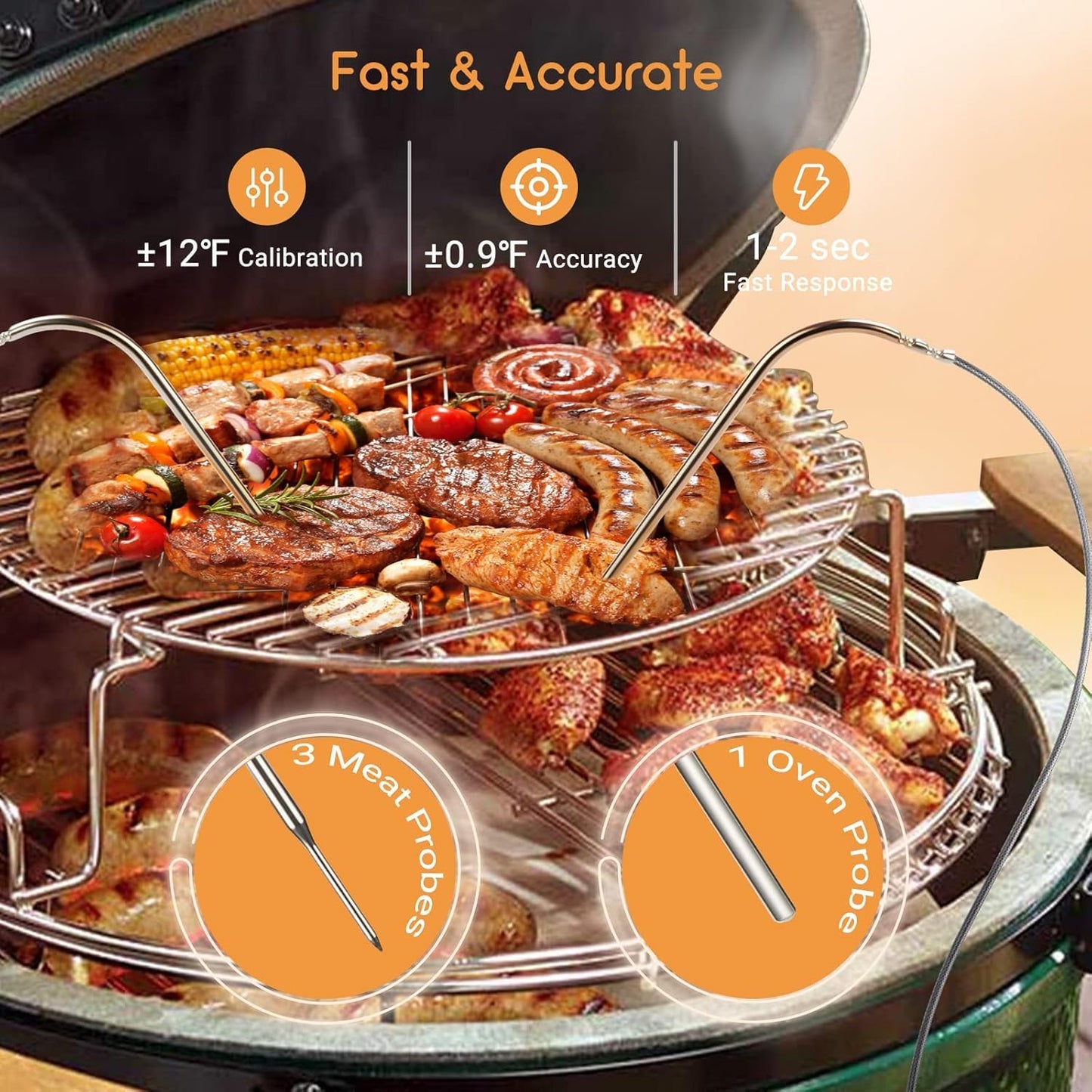 INKBIRD Wi-Fi and Bluetooth BBQ Temperature Controller, Automatic Smoker Fan Thermometer, with 4 Probes for Green Egg, Kamado Joe, Primo, Ceramic Grills, with 2 Size Adapters, Storage Carrying Case