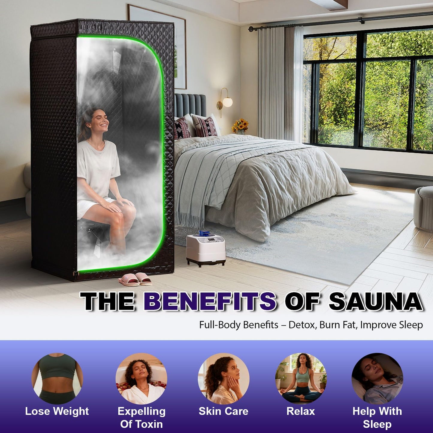 RRGFB Steam Sauna Tent for Home with Transparent Door, Portable Indoor Sauna with Powerful Steam Heating, Foldable Personal Spa for Relaxation (Single Rectangular,Black)