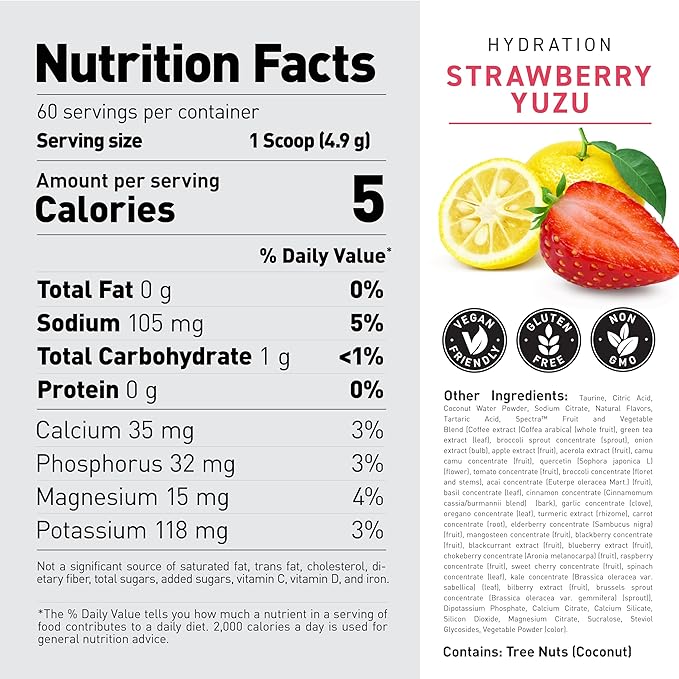 Kaged Hydration Electrolytes Powder | Strawberry Yuzu | Hydra-Charge Sports Drink Mix | Pre, Post, Intra Workout | Low Carb, Vegan, Gluten Free | Supplements for Men & Women | 60 Servings