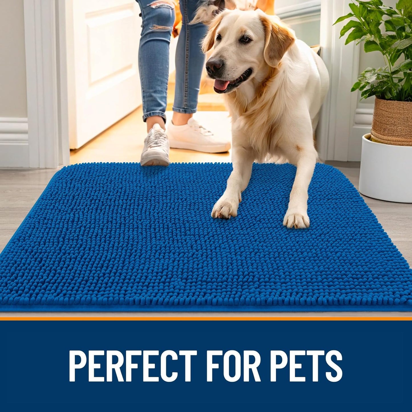OLANLY Dog Door Mat - Absorbent Non-Slip Washable Doormat for Muddy Paws | 44x32 Deep Navy Blue