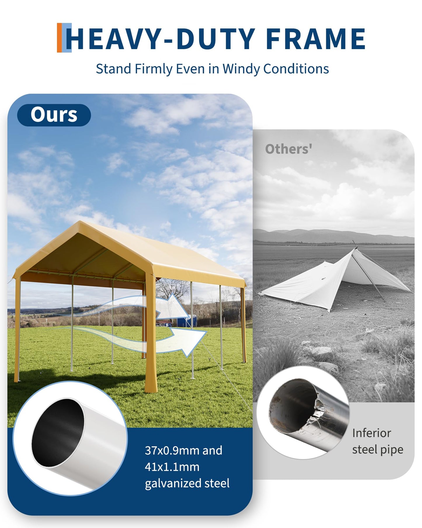 10x20 ft Heavy Duty Carport with Galvanized Steel Frame, Outdoor Car Canopy with 3-Layer UV-Resistant & Water-Resistant PE Cover, Portable Garage for SUV Truck Boat Outdoor Party, Khaki