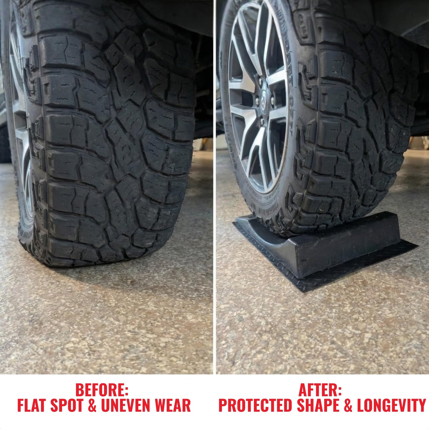 USA Made Extra-Wide Heavy-Duty Flat-Free Tire Ramps with 4 Thick Mats – Prevent Flat Spots During Long-Term Storage – Non-Slip HDPE Ramps Support 10 Tons – for Cars, RVs, Trucks – Set of 4