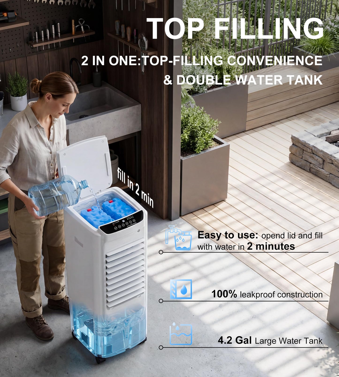 Landeagle 32" Swamp Cooler,1800CFM Windowless Portable Air Conditioners with 120°Oscillation,Evaporative Coolers with 4.2Gal Tank,12H Timer,Cooling Fans that Blow Cold Air for Room Indoor,Lvory White
