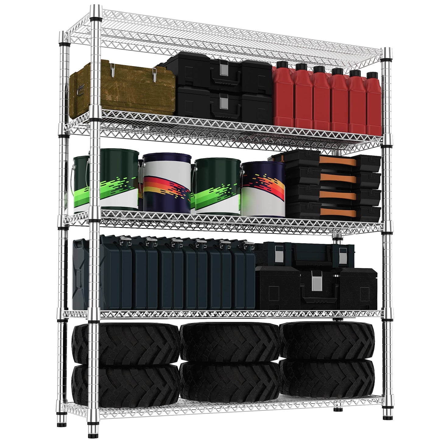 M MZG 5 Tiers Shelf 3300 lbs Steel Storage Shelving Utility Shelving Unit Steel Organizer Wire Rack for Home,Kitchen,Office,Garage Chrome 17.7" D x 47.2" W x 70.3" H