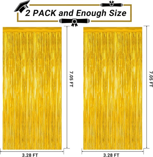 Gold Grad Curtains by [Brand Name] - 4 Pack Metallic Backdrop for 2026 Graduation Party | 3.28 x 7.05 Feet